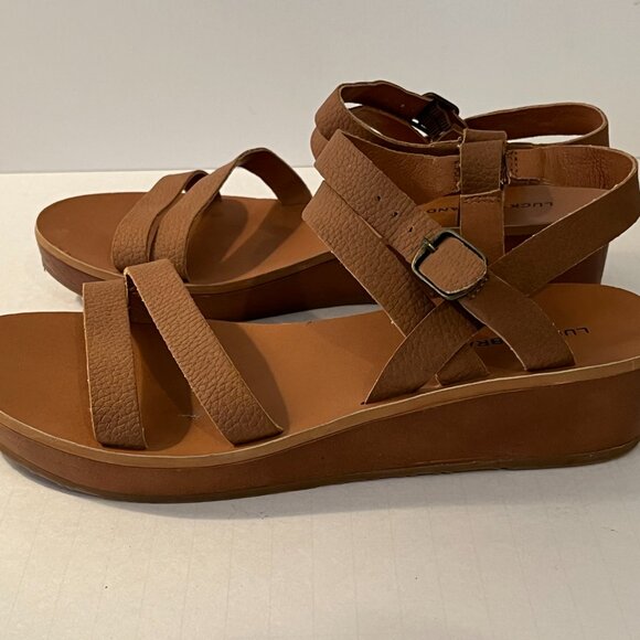 LUCKY BRAND Brown Leather "Hecilia" Ankle Strap Wedge Sandals Women's Size 8.5M - Picture 3 of 12